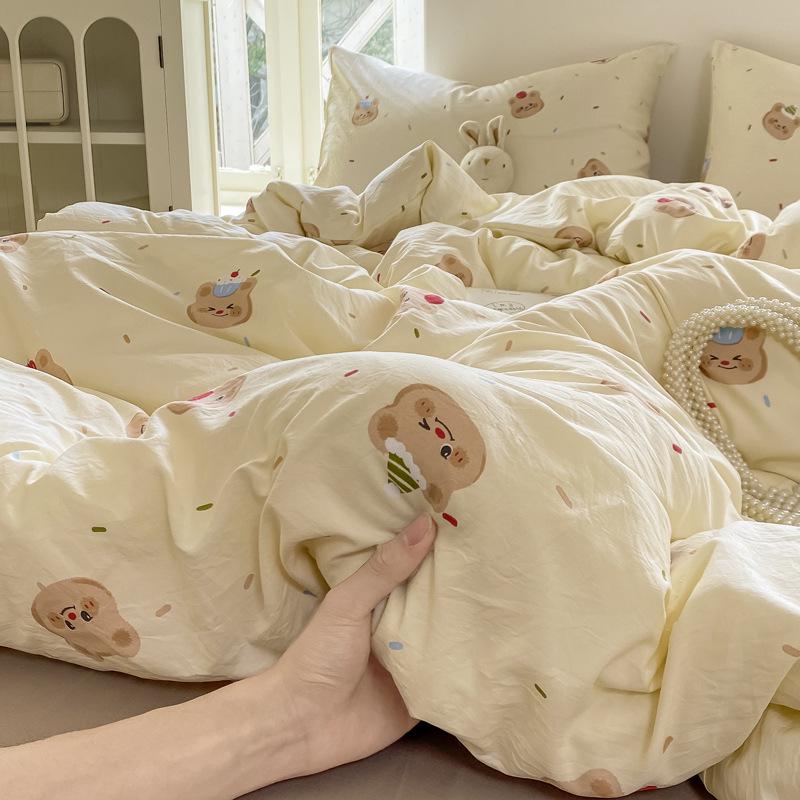 2025 New Style Summer Bedding Set: Double Layer Gauze Bed Sheet & Duvet Cover, Dormitory Four-Piece Set