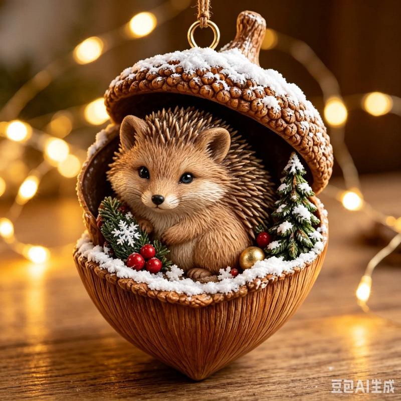 Creative Nut Shell Small Animal Pendants, Christmas Tree Artificial Hedgehog, Puppy, Sheep Ornaments for Festive Decoration