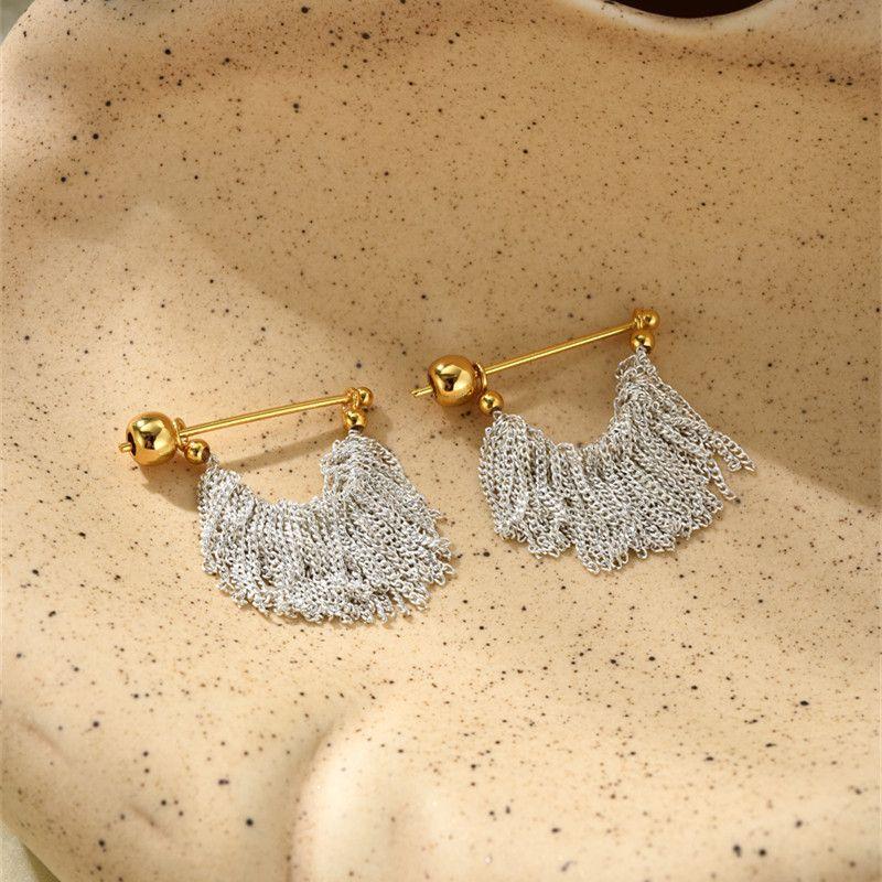 Galaxy Woven Waterfall Tassel Earrings Female Fashion Small Long Short Multi-Layer Chain S925 White Eardrop Earrings Short Tassel Earrings (Silver Plated)