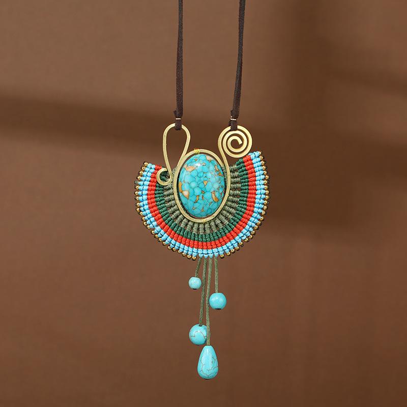 Niche Design Woven Necklace Retro Bohemian Vacation Style Long Sweater Chain Accessories Women