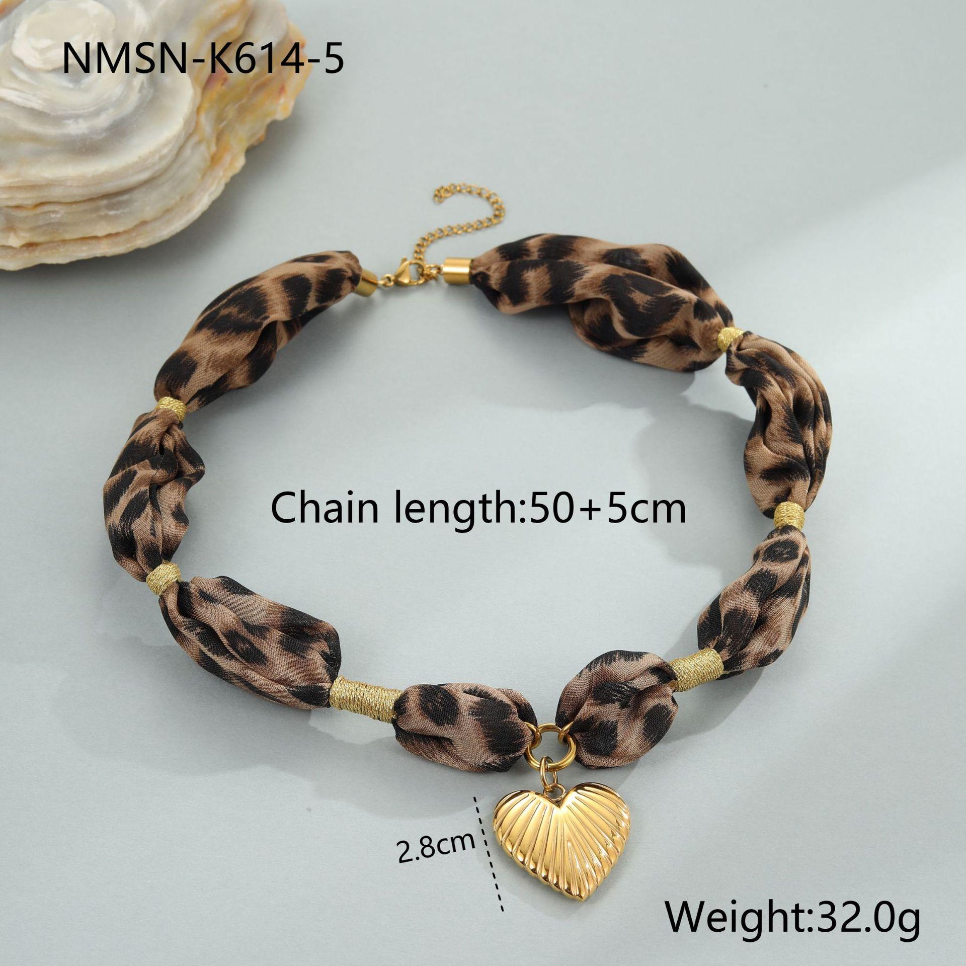GEMCHIC Women s Leopard Print Scarf Necklace with Gold Heart Pendant Stainless Steel