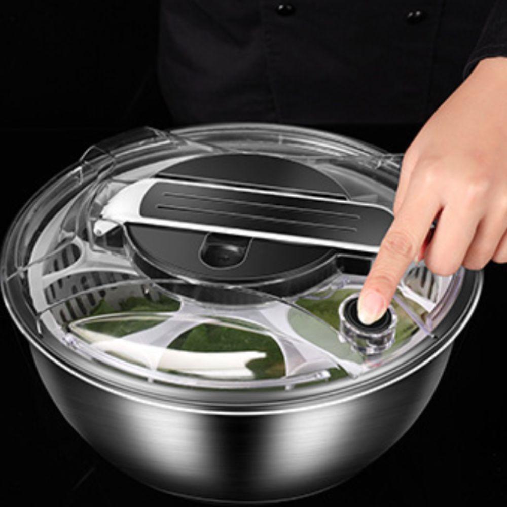 3.5 L Salad Spinner Manual Stainless Steel Vegetable Dehydrator Detachable Large Capacity Fruit Washer Restaurant