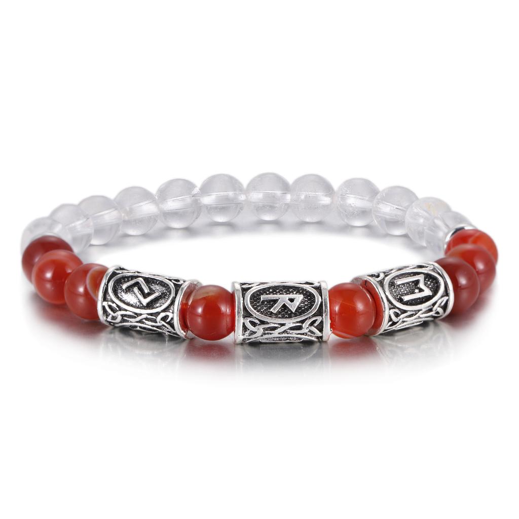 Norský Viking Runový Náramek z Přírodního Kamene pro Muže 8mm Lávový Obsidián Tyrkysové Korálky Přívěsky Náramky Šťastný Amulet Šperky Dárek