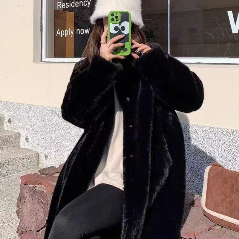 Autumn and Winter Thickened Long Stand-up Collar Imitation Mink Hair Thickened Fur Coat Women's Light Coat