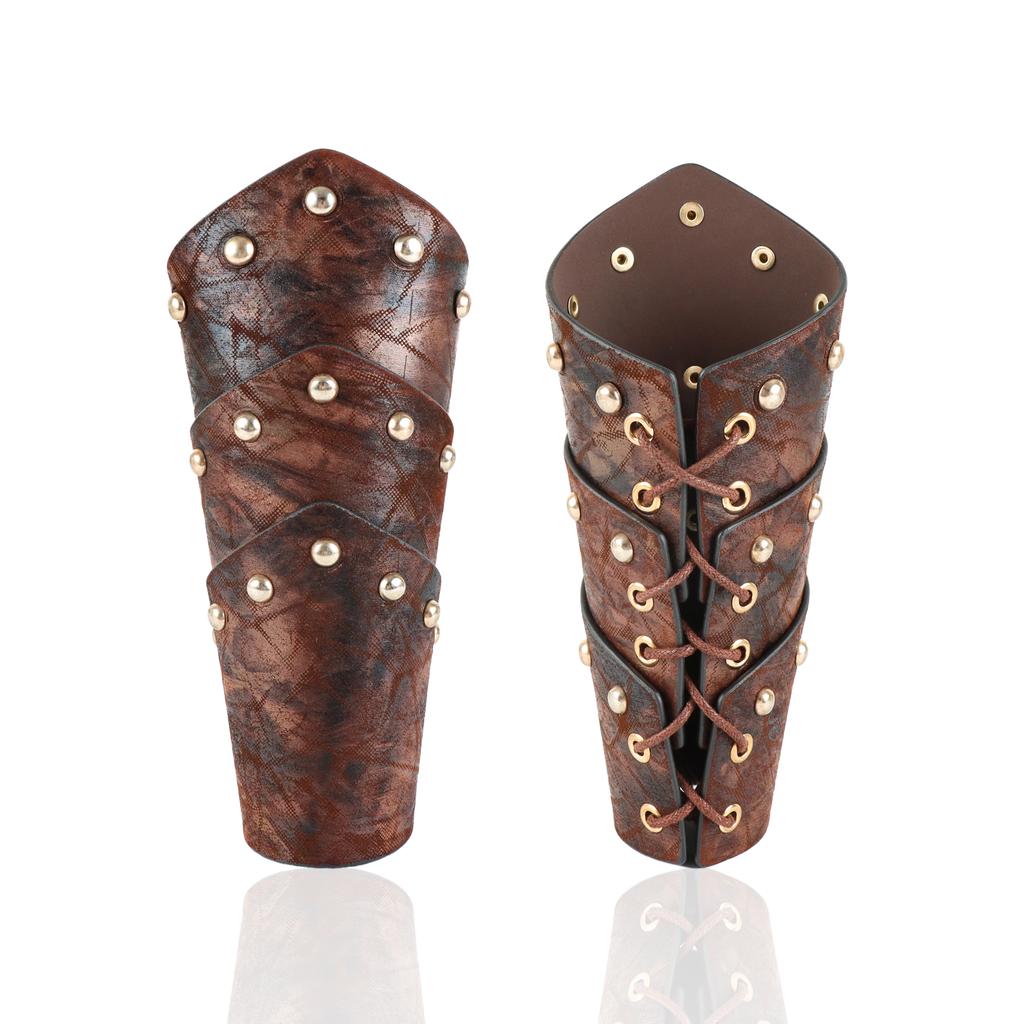 UYEE Mittelalter Wikinger Krieger Leder Armschutz Steampunk Pelz Elf LARP Kostüm für Männer Frauen Nieten Armschutz Halloween Zubehör