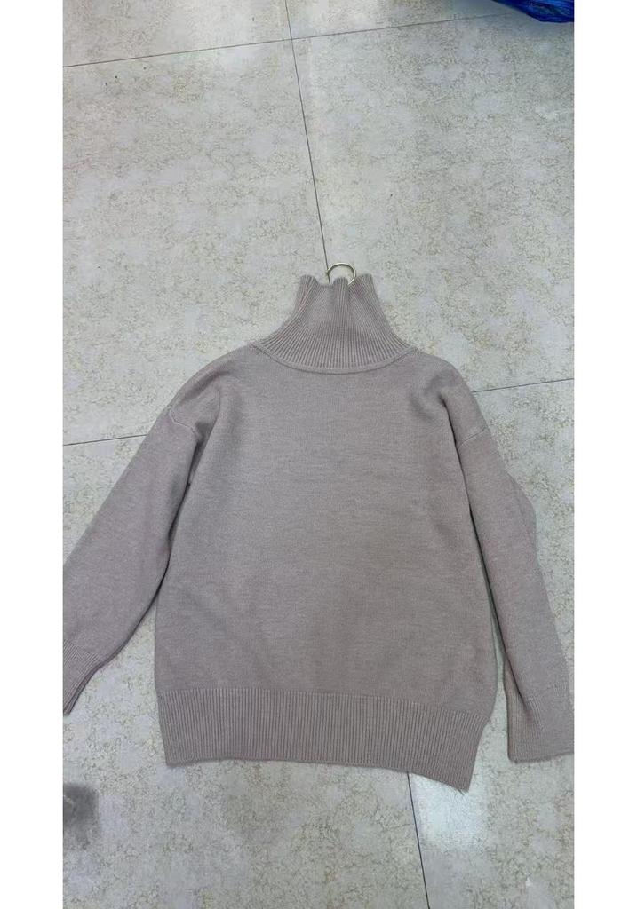 European Autumn/Winter High-Neck Women's Loose Knit Pullover Sweater - Versatile Lazy Style Base Layer Top