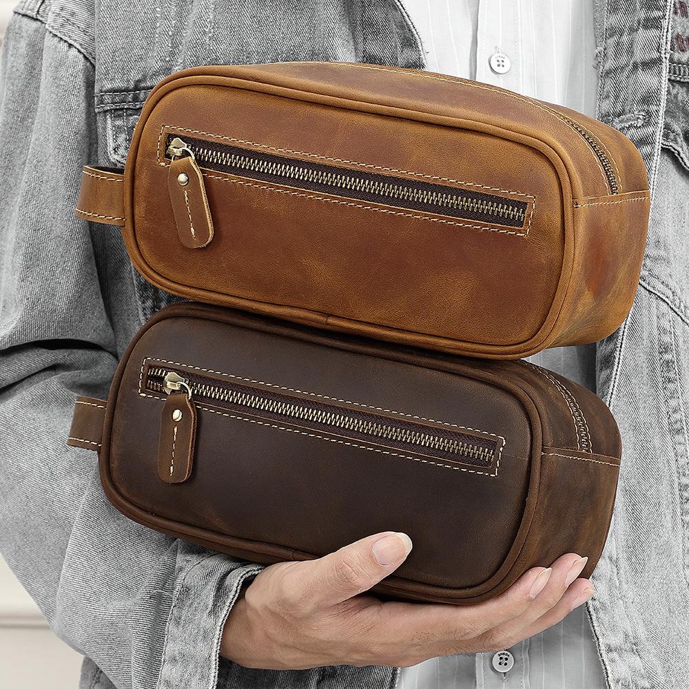 Men's Genuine Leather Clutch & Wash Bag - High-End Retro Design