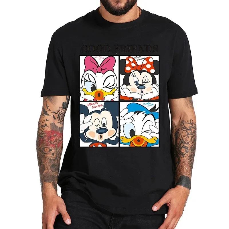 Cotton Black T-shirt for Men Disney Mickey Mouse Pattern Women's T-shirt Anime Tops Summer Fashion Couples Section Short-Sleeved