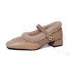 New autumn and winter thick heel velvet Mary Jane single shoes women's shoes evening gentle fluffy shoes