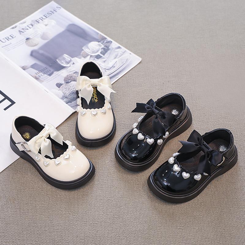 Girls' leather shoes 2025 spring and autumn new children's Mary Jane princess shoes girls performance shoes bow pearl single shoes