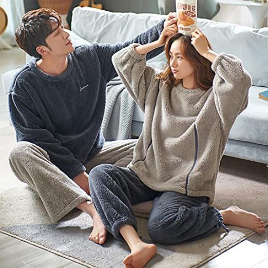 Matching Pajamas for Men and Long Couples Pajama Perfect for Perfect as a Gift for or Christmas D.IIZOO Women, Sleeve, Fall/Winter Set, Couples,