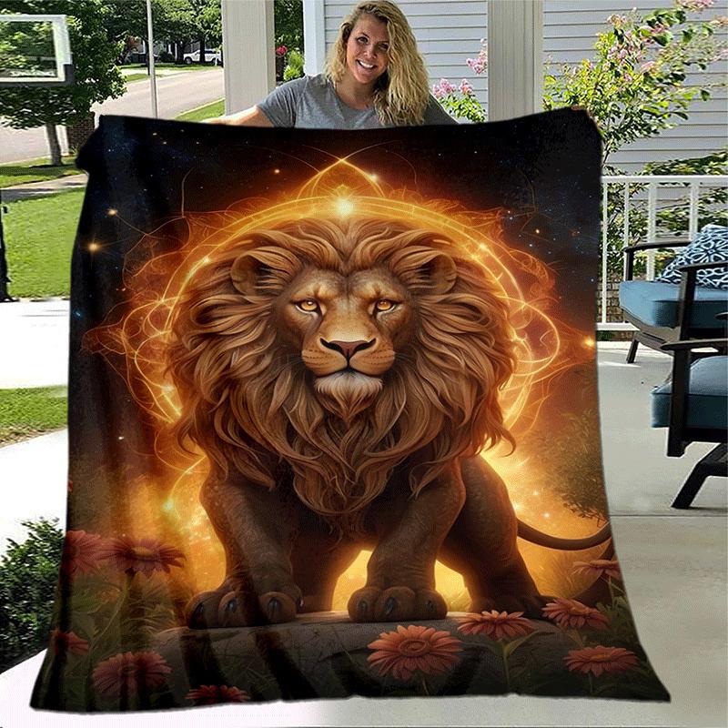 1 Stück leichte Flanelldecke mit Löwendruck, Bequeme und warme Decke, für Sofa, Bett, Couch, Büro, Geeignet für Geschenkdecken
