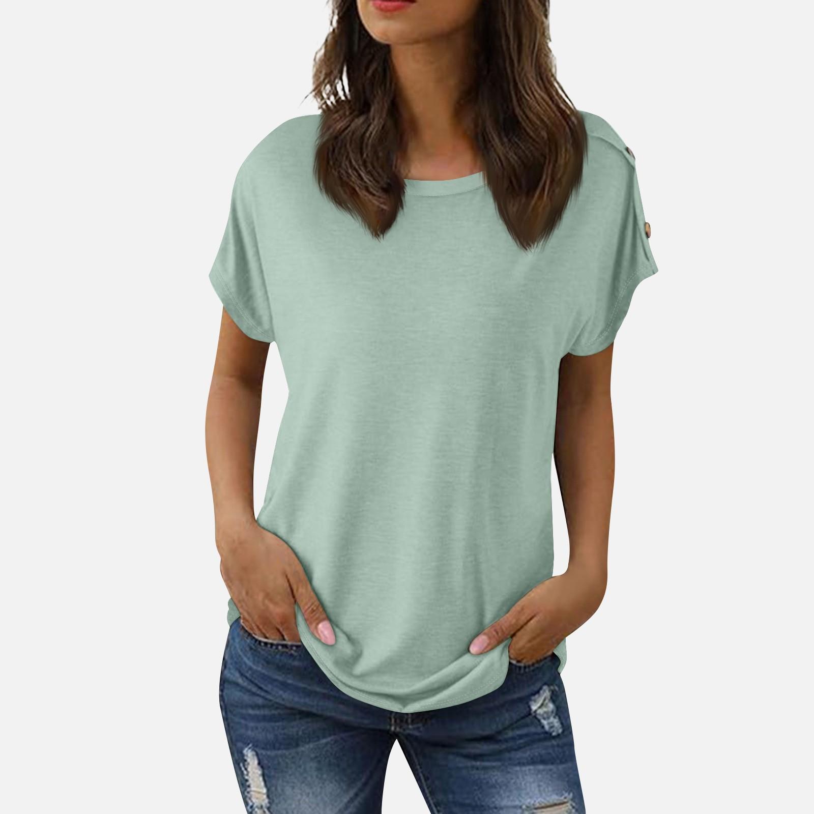 

Женский модный повседневный однотонный топ с круглым вырезом и декоративными пуговицами XXL