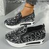 Fashion Silver Glitter Chunky Platform Comfort Sneakers Women 2025 Autumn Thick Bottom Loafers Slip-On Height Increasing Casual Shoes 42