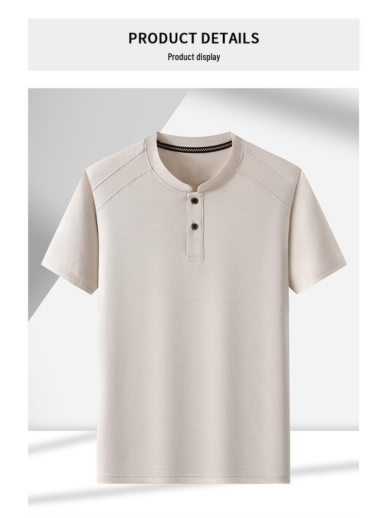 Men's Summer Short Sleeve Henley Collar Polo Shirt - Loose Fit, Solid Color, Casual Versatile T-shirt