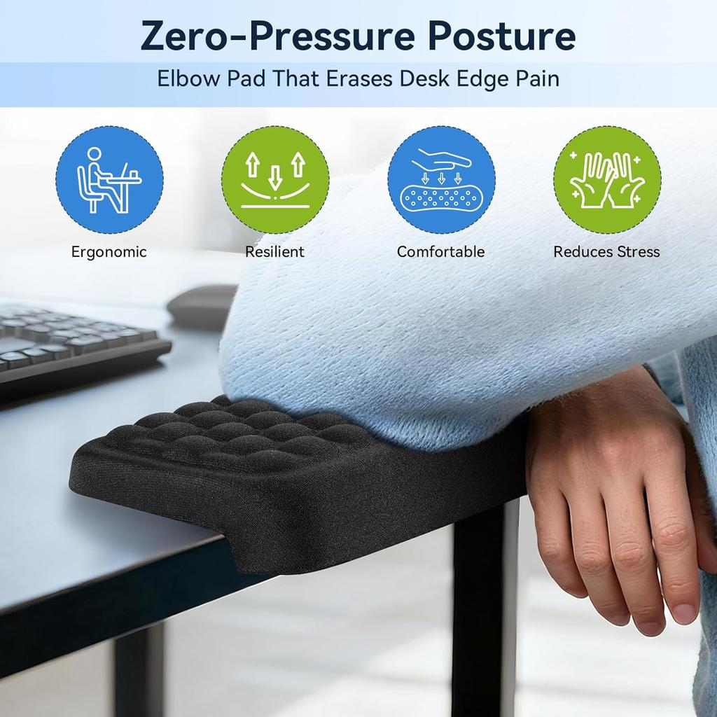 L-Shaped Elbow Pad for Desk, 2-Piece Arm Rest for Desk Wrist Support, Ergonomic Desk Edge Cushion Memory Foam Elbow Support for Work, Study, and