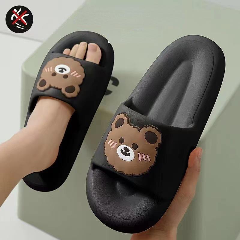 

Тапочки для ванной с медведем, женские летние тапочки, милые туфли с мультяшными облаками для женщин, для дома и отдыха, мягкие толстые пляжные мужские сандалии 40-41 чёрный