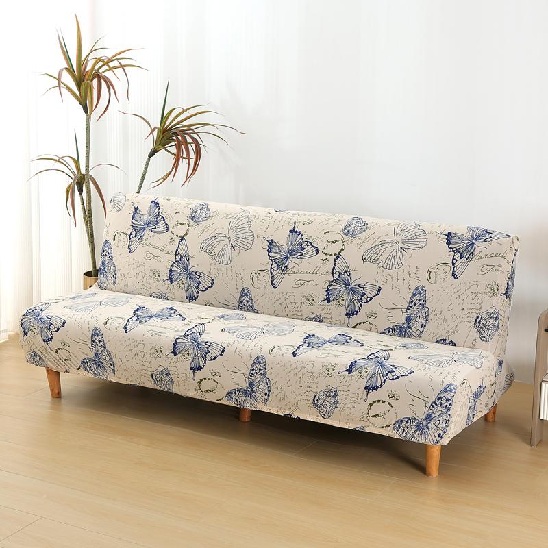 LANMOLIFE Armless Futon Sofa Cover Printed Elastic Sofa Covers Removable Cleaning Spandex Sofa Covers Suitable For Home Decor