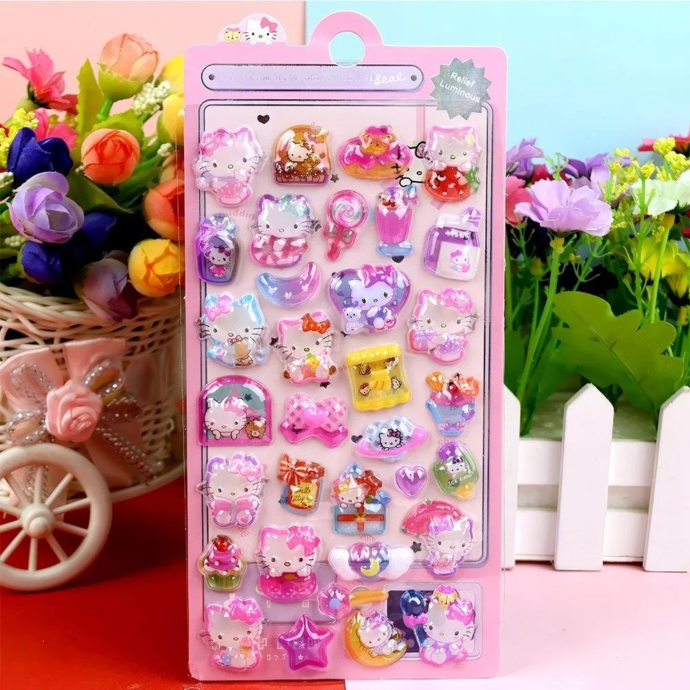 Leuchtende Niedliche Sanrio 3D Relief Aufkleber Kawaii Mädchen Kuromi Cinnamoroll My Melody Kristall Aufkleber Kinder Dekorations Aufkleber Packungen