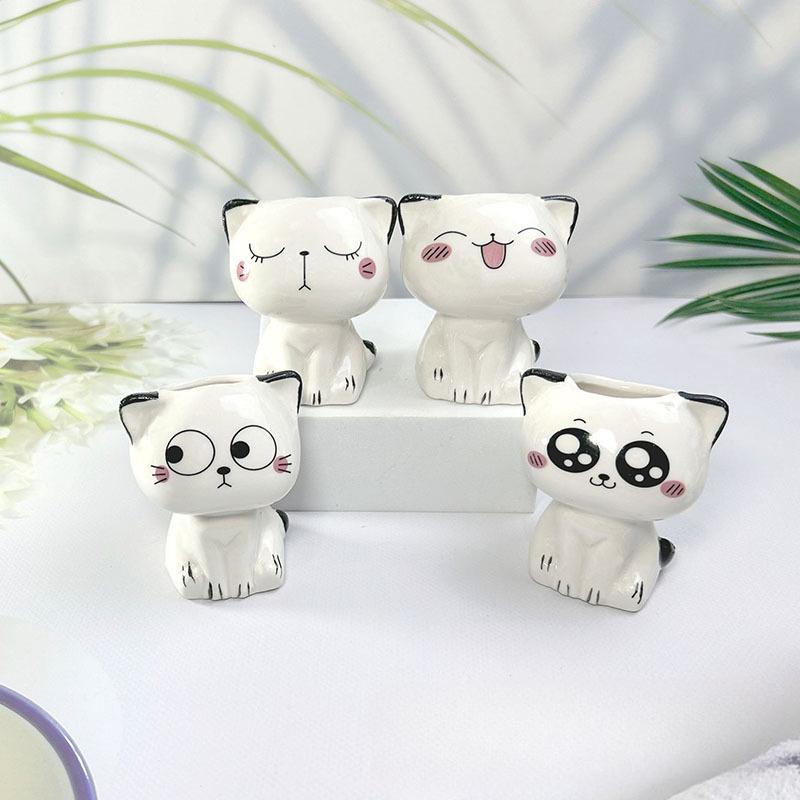 1 Stück Keramik-Blumentopf Mini Cartoon Katze Niedliche Pflanze Schreibtisch-Dekoration Topfpflanze Topf DIY Dekorieren Wissenschaftliche Bildung Schulgeschenke