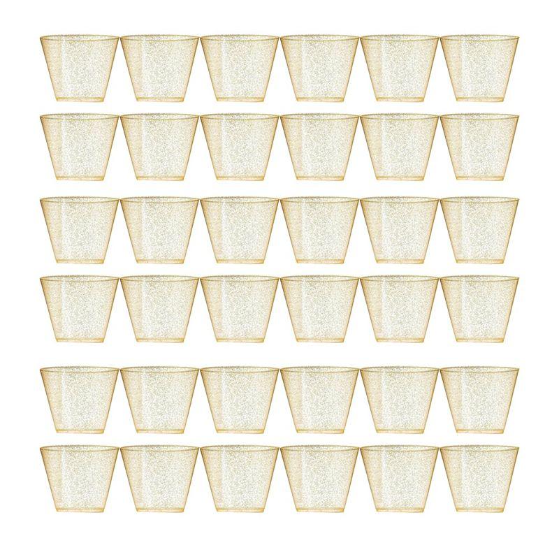 A84E-36 Golden Plastic Cup Disposable Water Cup Golden Powder 90OZ Juice Cup Dessert Cup Mousse Cup