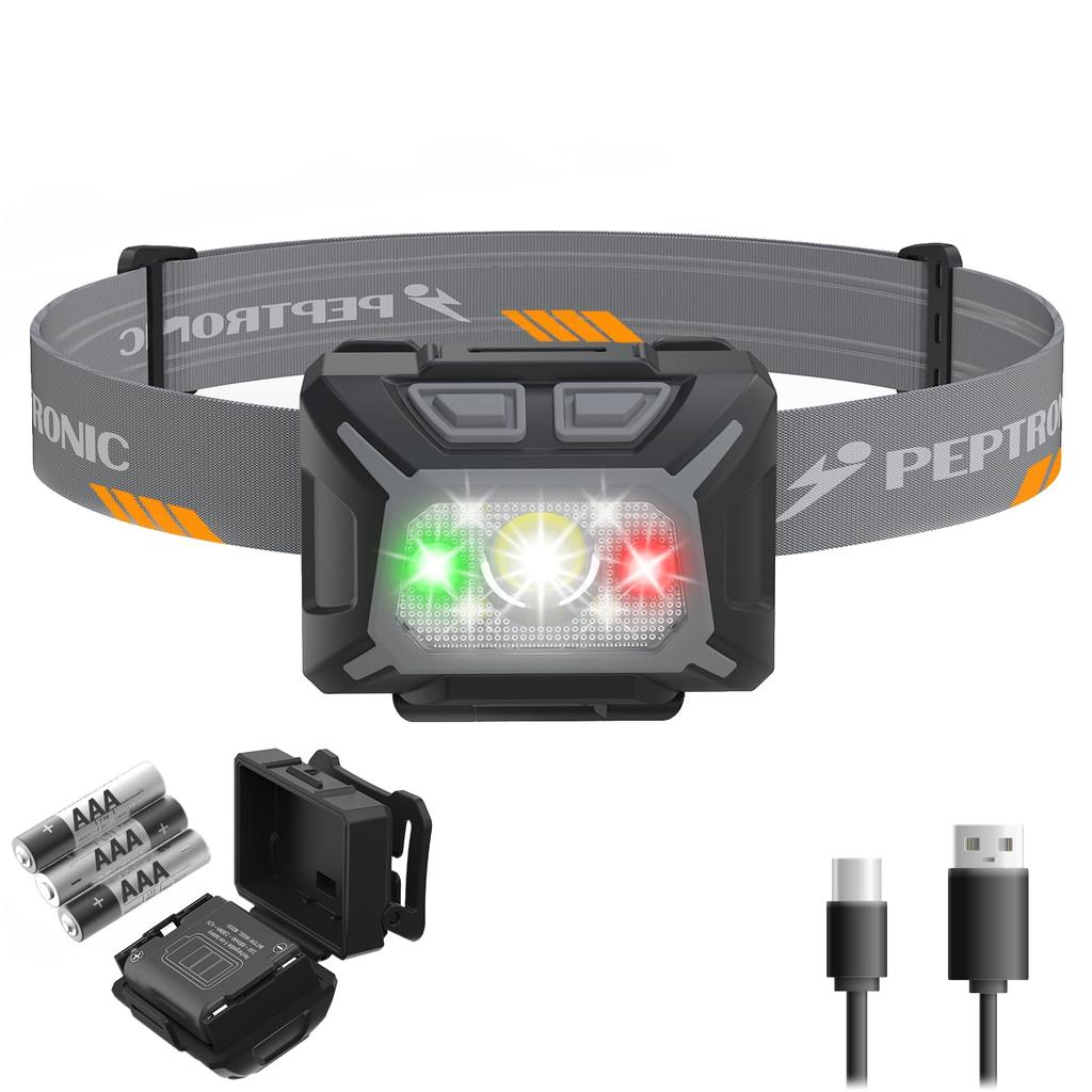 PEPTRONIC Rechargeable AA Battery 350 LED Headlamp 3 9 IPX4 Angle Ideal for Emergency Running Dual-Power Headlamp, USB-C & Compatible, Lumens,