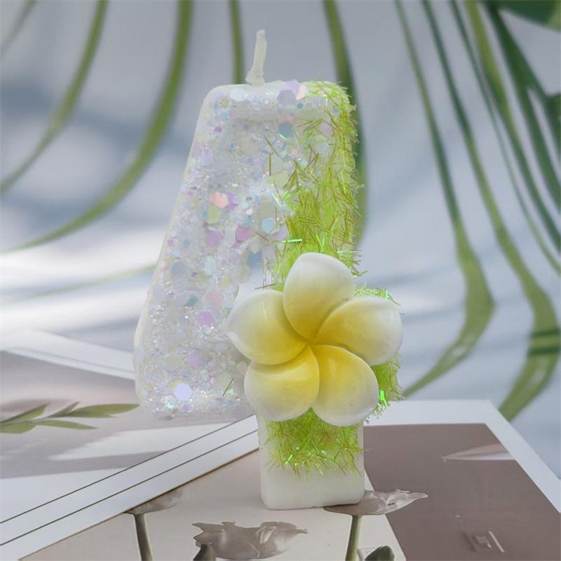 

Креативный дизайн Белый Франжипани Цифровая свеча Свеча для торта на день рождения Эффект поверхности Ручная работа DIY Декорация number 4