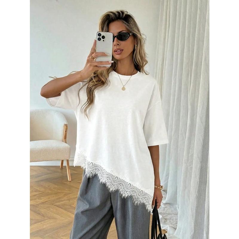 Summer Arrival Women's Oversized Ruffle Print Leopard Print Padded Lacing Loose Fit T-Shirt