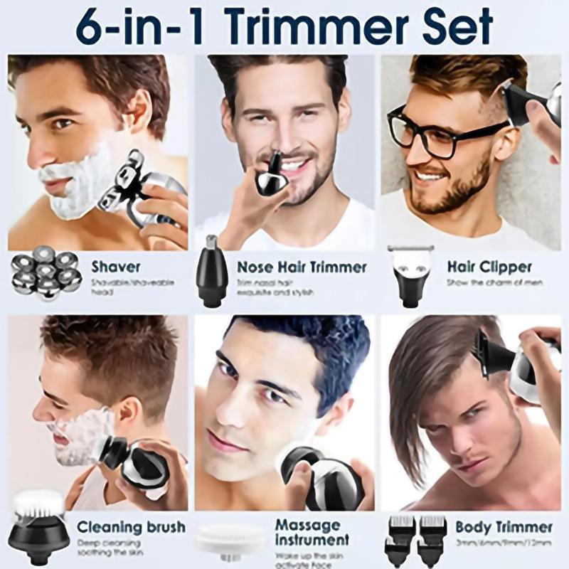 Barbeador Elétrico 5 Em 1 para Homens Calvos Cortador Flutuante 7D Aparador de Barba Máquina de Cortar Cabelo IPX5 À Prova d'Água Barbear Carregamento Sem Fio USB