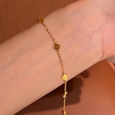 2026 Exquisite Gold Brushed Four-Leaf Clover Bracelet: High-End Chinese Design for Women