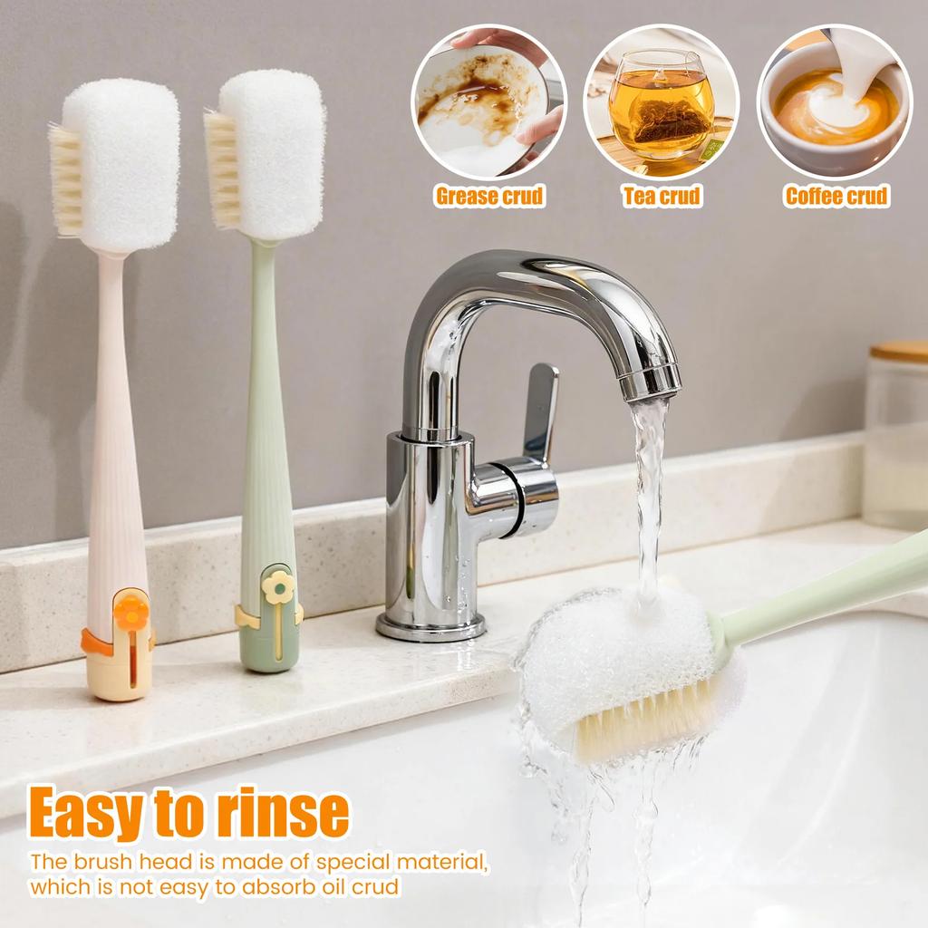 2Pcs 5 in 1 Water Cup Cleaning Brush Set Washing Tool For Use Cup Brush Thermos Cup Brush Milk Bottle Cleaning Sponge Brush