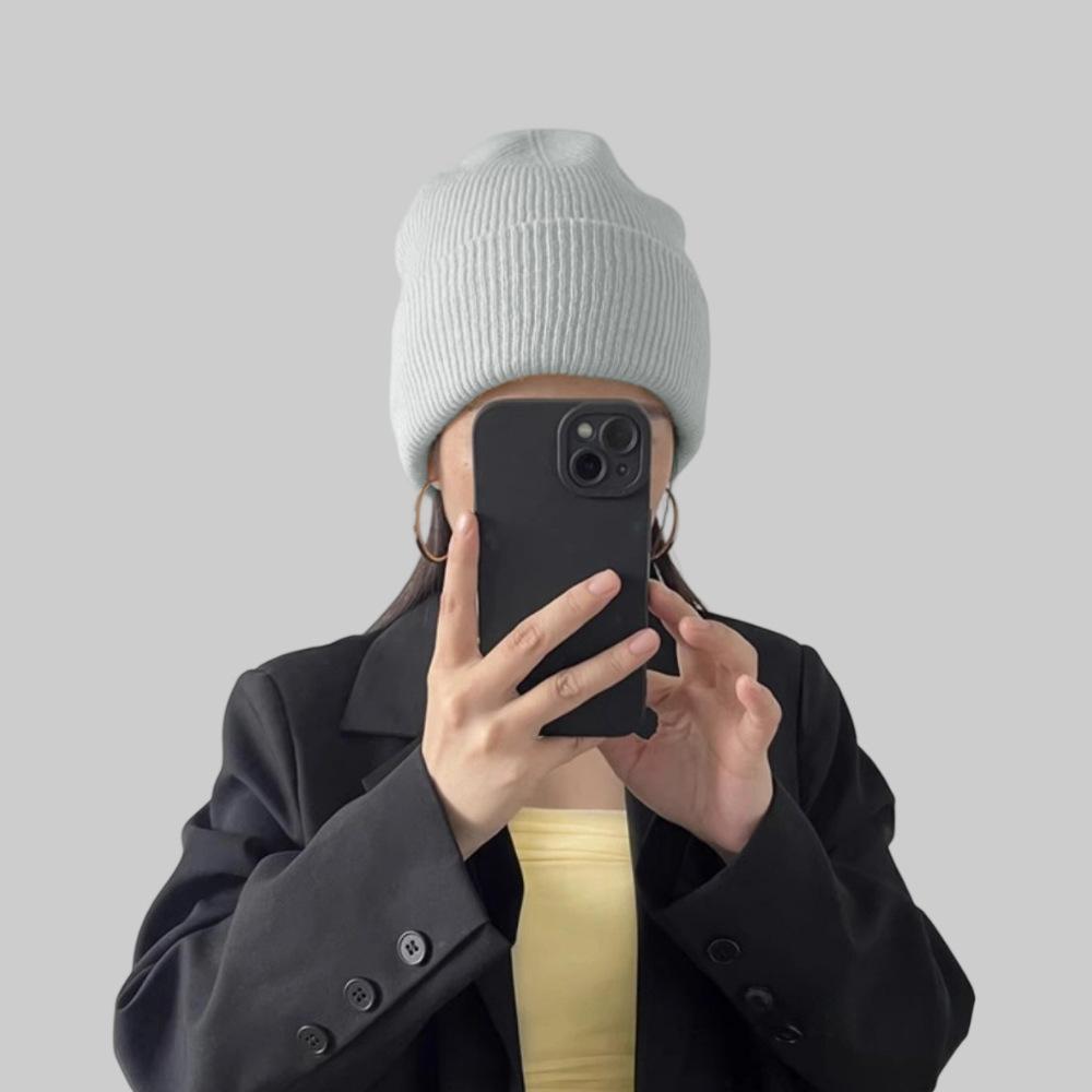Hat women's autumn and winter wool hat trendy plain cold hat pullover hat solid color versatile knitted hat confinement hat