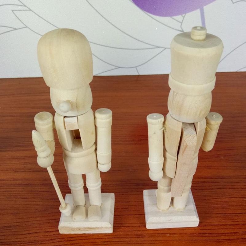 6pcs Christmas Nutcrackers Soldier Unpainted DIY Wood Walnut Figures with Paint and Brush Unfinished Nutcrackers Decor