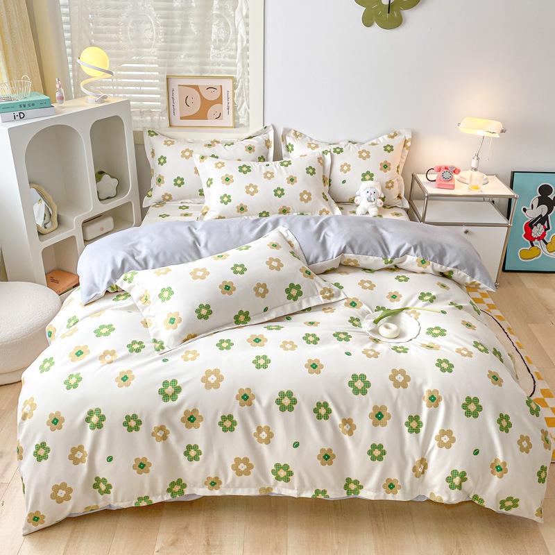 Rüzgar Çift Büyü Bitki Çiçek Kalınlaştırılmış Taşlama Dört Parça Set, Küçük Taze Öğrenci Üç Parça Nevresim Takımı