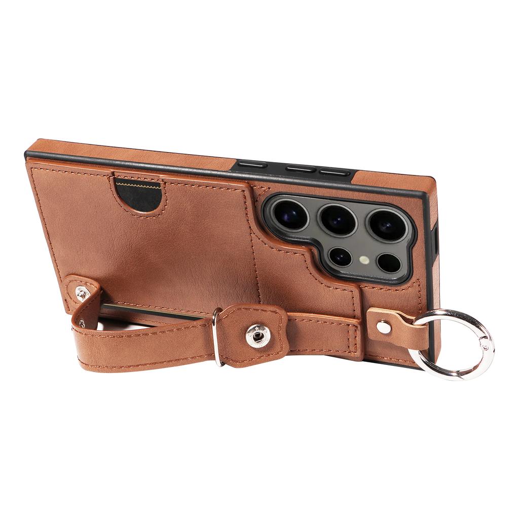 Wristband Ring Holder Cards Solt Leather Wallet Case For Samsung Galaxy S24 Ultra S23 FE S22 Plus A55 A15 A25 A35 A12 A52 Cover
