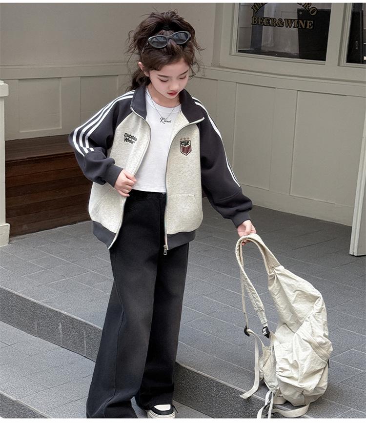 Girls' Spring/Autumn 2026 Sportswear Jacket - Stylish Baseball Top for Medium To Large Children