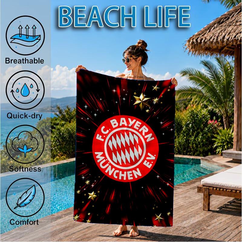 Munich FC Artwork Printed Microfiber Beach Towel, Soft And Absorbent, Quick-Dry, Ideal for Summer Travel, Beach Essential, Swimming Pool