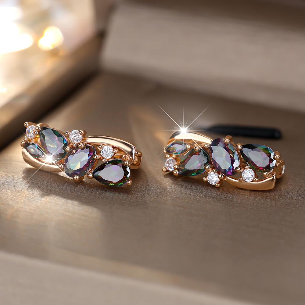Mystic Multicolor Zircon Drop Earrings for Women Vintage Luxury Golden Party Earrings Jewelry Gifts