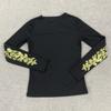European and American Spring Dark Style Slim Fit V-neck Printed Temperament Long Sleeved Top Women's Clothing