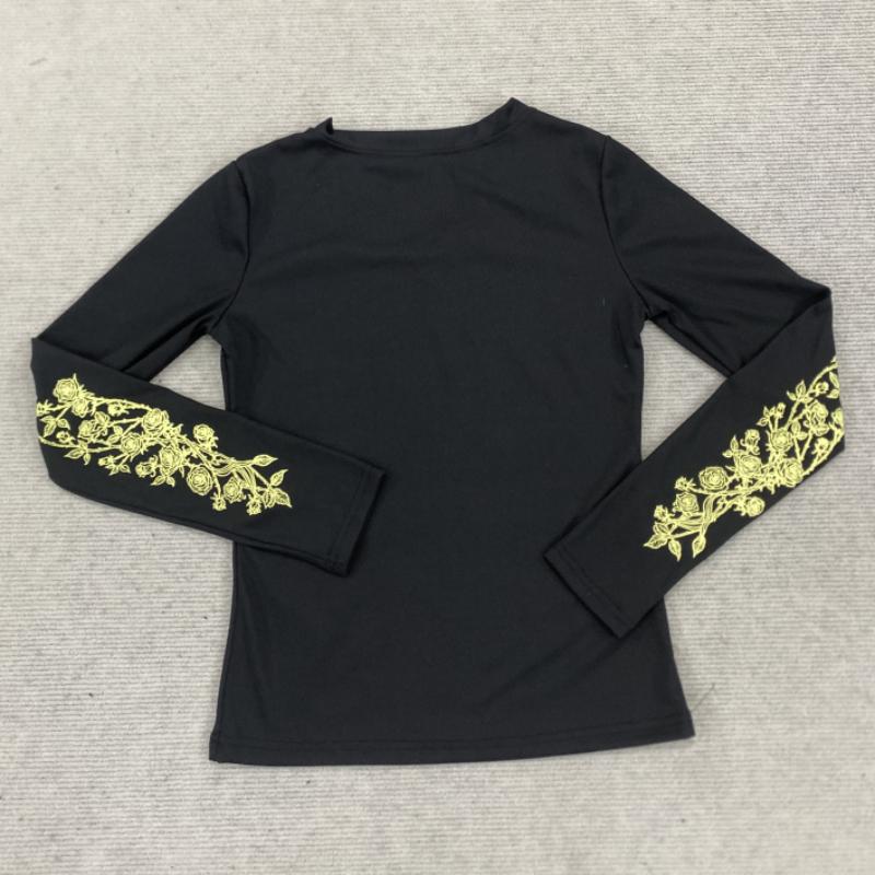 European and American Spring Dark Style Slim Fit V-neck Printed Temperament Long Sleeved Top Women's Clothing