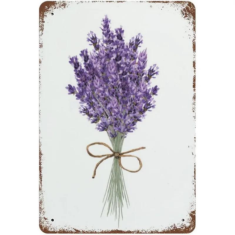Metal Tin Sign Garden Beautiful Flowers Vintage Tin Sign Flower Lavender Metal Wall Panel Retro Art Decoration for Home Cafe Bar