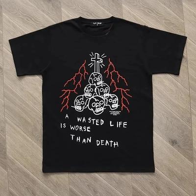 T-shirt d'été à manches courtes de haute qualité TUFF CROWD WASTED LIFE Tête de chien squelette pour hommes et femmes