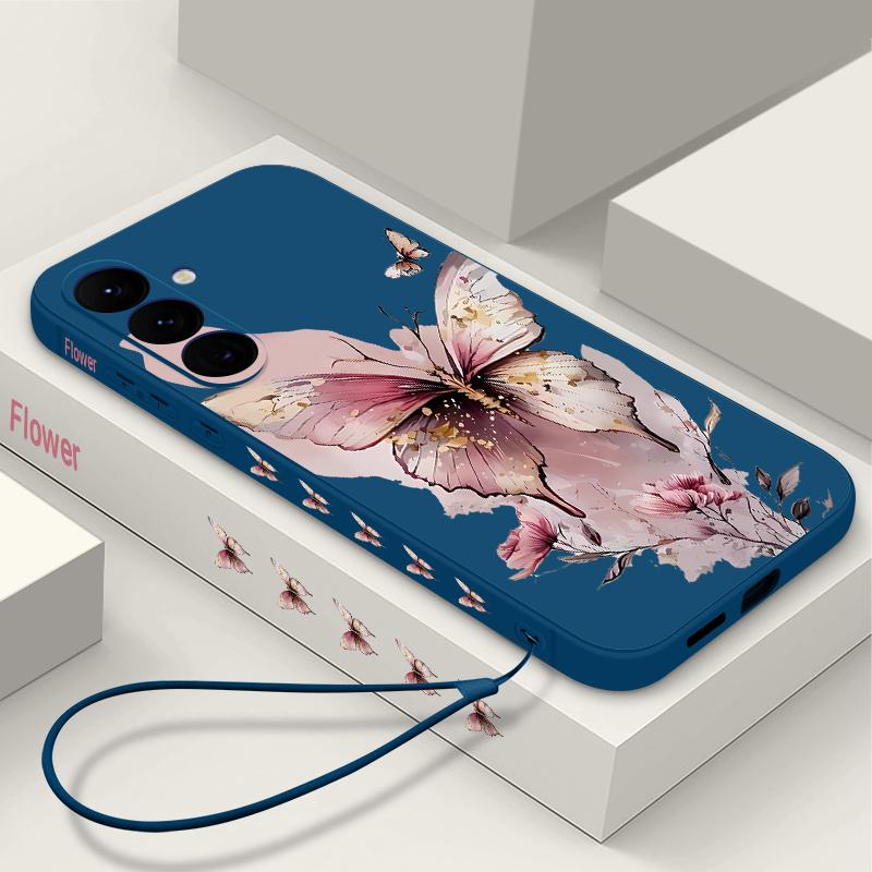 Butterfly Lanyard Case For Samsung Galaxy S24 S25 Ultra S23 S22 Ultra S21 S20 FE A14 A34 A15 A35 A52 A53 A54 A55 5G A16 A36 A56 Cover