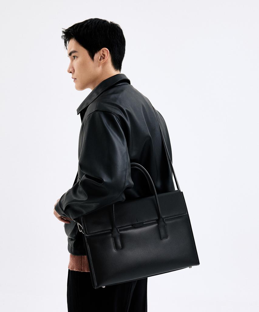 Bedford11Th Laptop Storage Poly Gun Top Handle Business Leather Tote Black