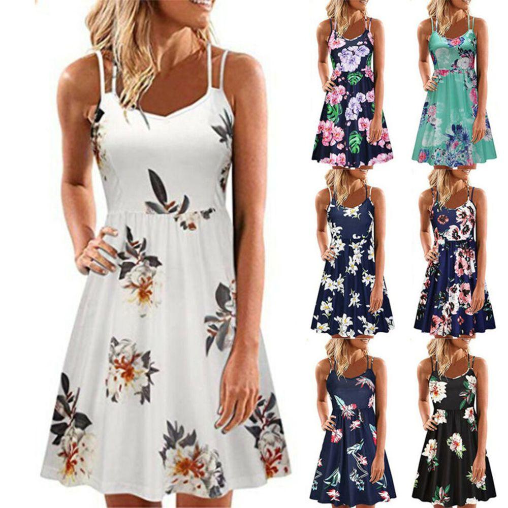 Elegant Women's Summer Sleeveless Floral Beach Dress Perfect For Holiday Occasions Size S-5xl