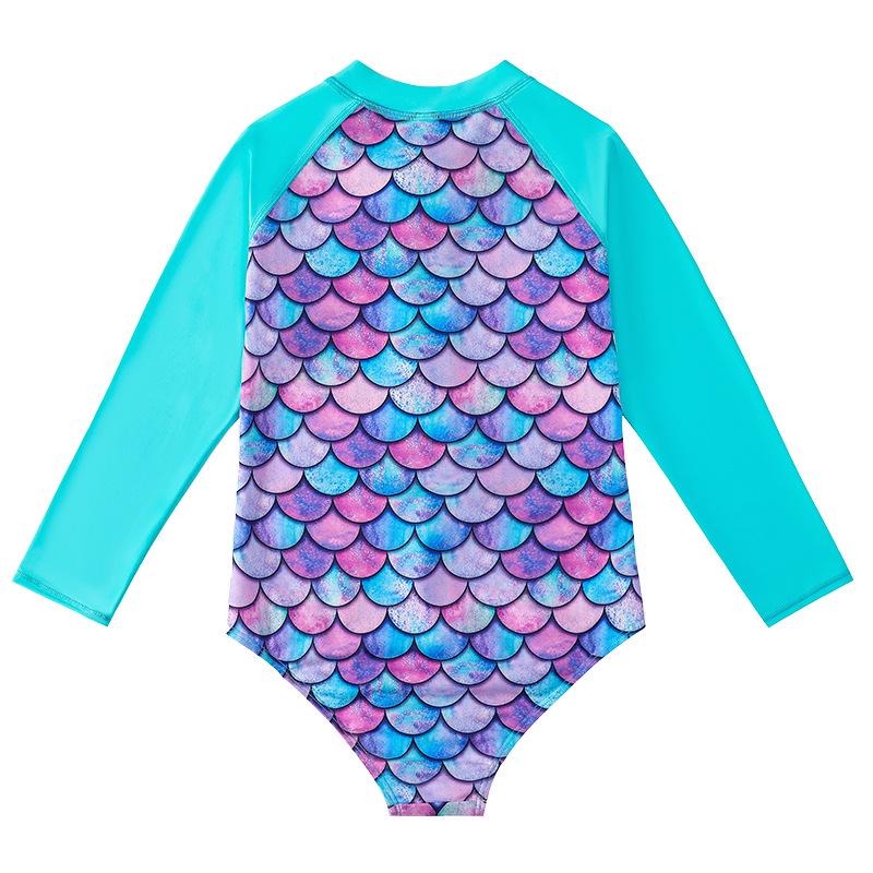 2024 Mermaid Long-Sleeve One-Piece Swimsuit for Girls - Fish Scale Design, European/American Style