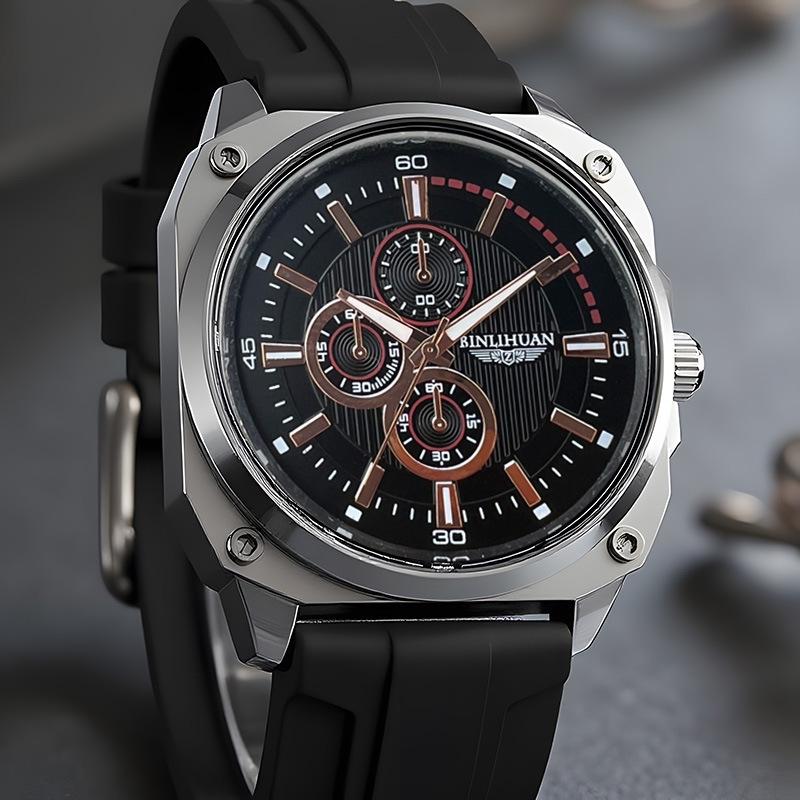 Herren-Sportuhr Lederarmband Uhr Quarz-Armbanduhr