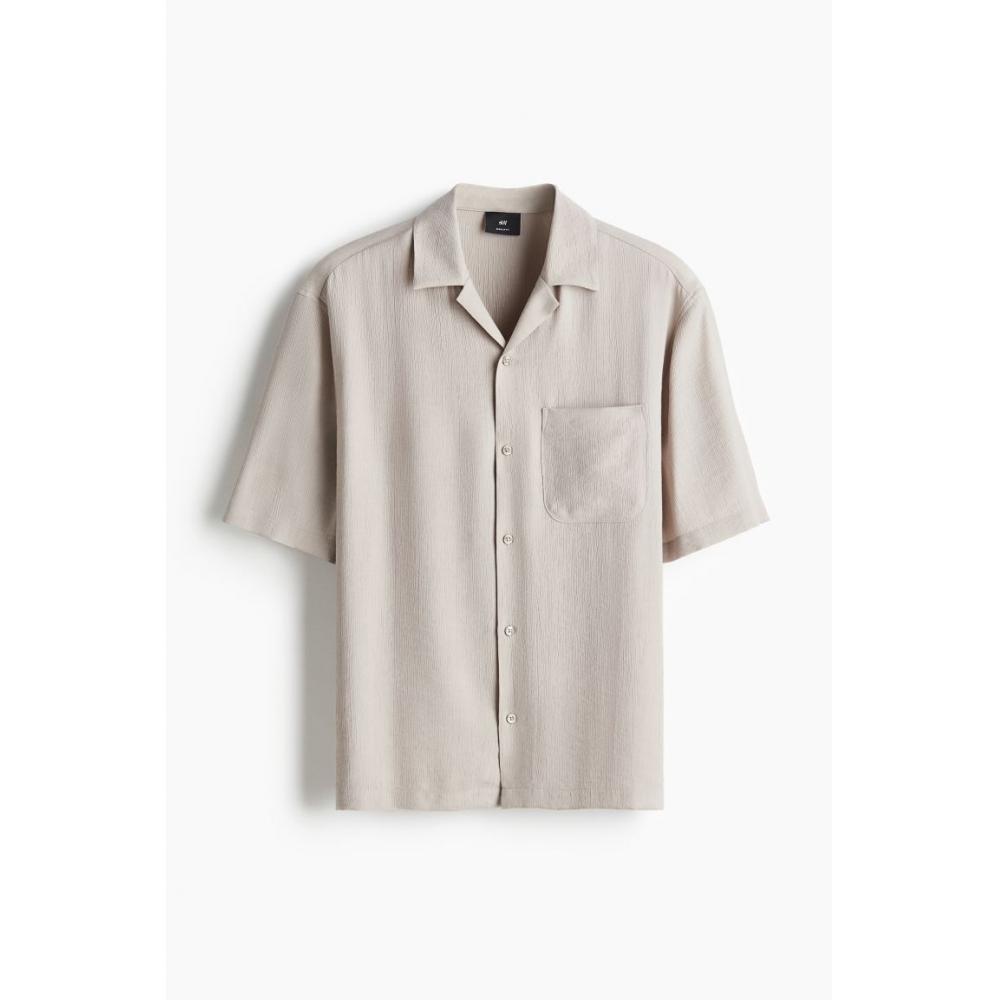 H M Regular Fit Crinkle caMp sHirt Beige