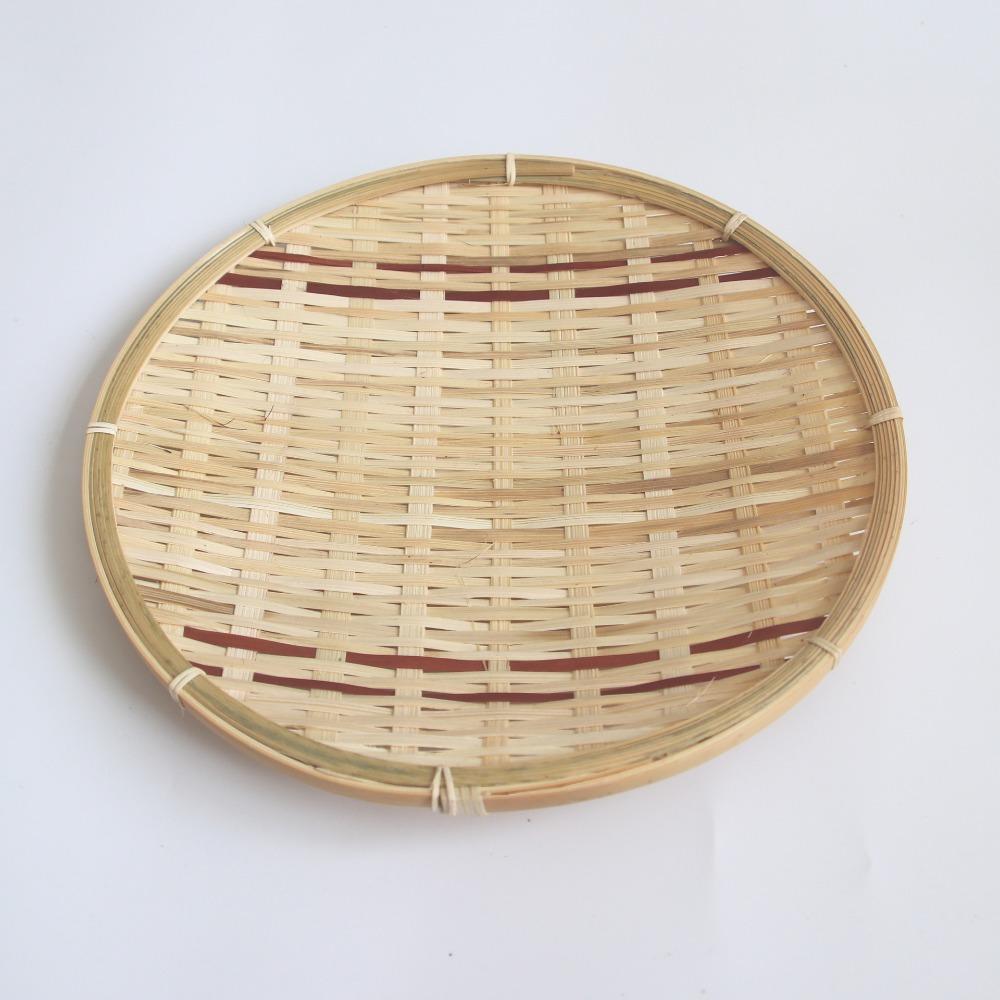 

Плоская плетеная бамбуковая плетеная корзина Круглый поднос для хранения Сделай сам Плетеная корзина ручной работы Дом Кухня 1