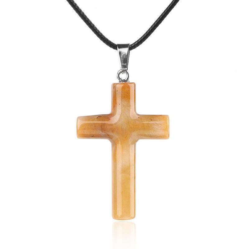 1Pc Handmade Carved Cross Natural Stone Pendant Necklace For Women Men Healing Chakra Crystal Charms Choker Jewelry